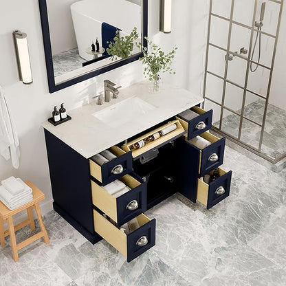 Eviva Epic 48 in. Blue Bathroom Vanity with White Carrara Quartz Countertop