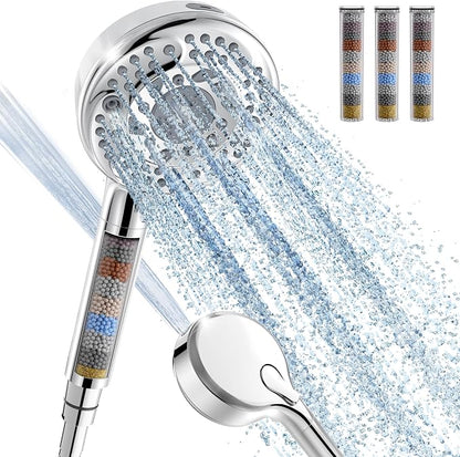 SunCleanse Filtered Shower Head with Handheld,9-Spray Setting High Pressure Detachable Shower Head with 4 Filters for Hard Water - Filter Chlorine, Improve Skin and Hair Texture(4 Filters, Chrome)