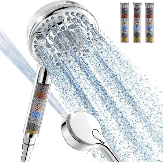 SunCleanse Filtered Shower Head with Handheld,9-Spray Setting High Pressure Detachable Shower Head with 4 Filters for Hard Water - Filter Chlorine, Improve Skin and Hair Texture(4 Filters, Chrome)