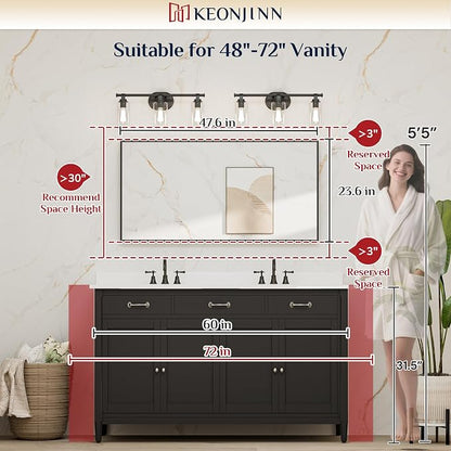 Keonjinn 48x24 Inch Nickel Bathroom Mirror for Over Sink, Rectangular | HD Tempered Glass, Vanity Mirror, Brushed Framed, Square Corner, Modern Farmhouse, Wall Mounted Mirrors, Aluminum Alloy