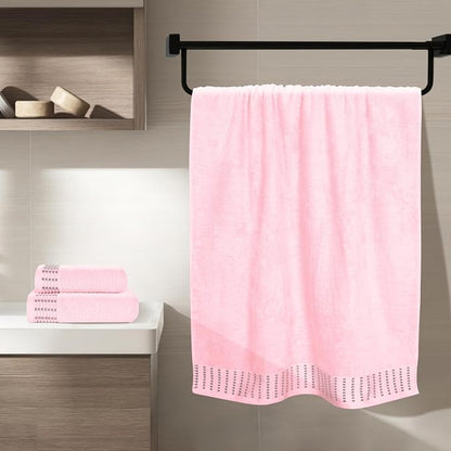 Ultra Soft 3 Pack Cotton Towel Set, Contains a Bath Towels 28x55 inch, a Hand Towels 16x24 inch & a Wash Coths 12x12 inch, Ideal Everyday use, Compact & Lightweight - Pink
