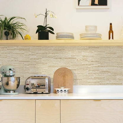 STICKGOO 10-Sheet Backsplash Peel and Stick Subway Tile(Thicker Design, Faux Golden Travertine)