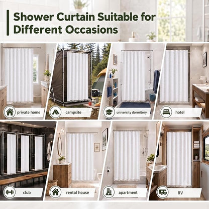 Siiluminisoy White Shower Curtain Fabric Boho Shower Curtain Cloth Textured Tufted Chevron Elegant Shower Curtains Waterproof for Bathroom 72" x 72"