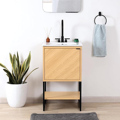 JONATHAN Y VAN1012A Juhl 20 in. W x 18 in. D x 33 in. H Chevron-Front Modern Minimalist 2-Shelf Bathroom Vanity Cabinet Only with Soft Closing Doors (Sink Basin Not Included), Oak