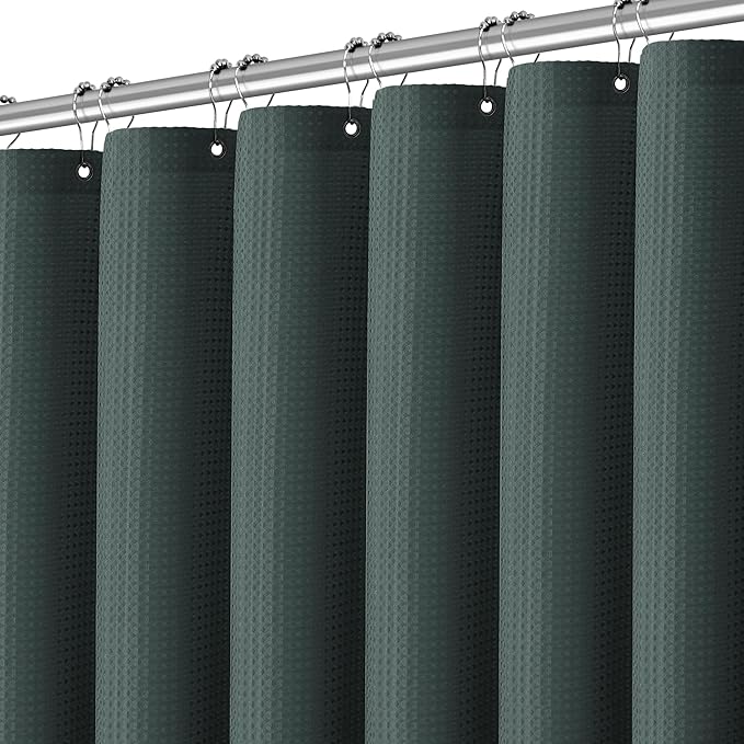 Extra Long Shower Curtain - 84 Inch Waffle Weave Weighted Thick Cloth Bathroom Shower Curtain, Wine Heavy Duty Hotel Bath Curtain Set with 12 Metal Hooks, 72x84 Stormy Weather