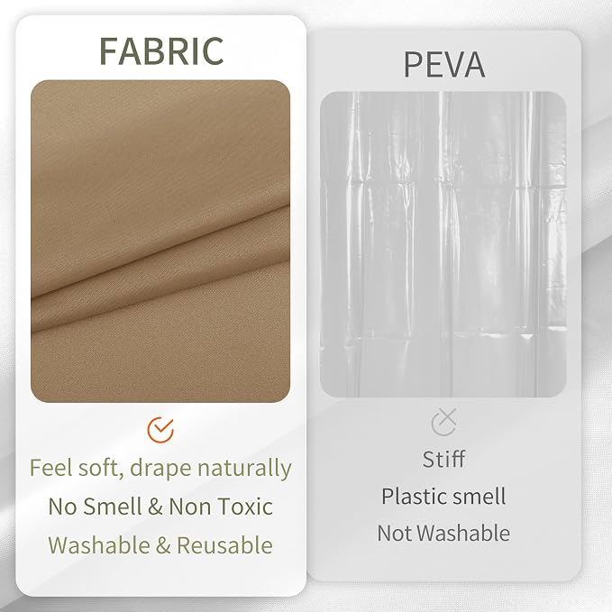 ALYVIA SPRING Waterproof Fabric Shower Curtain or Liner Coffee Brown, 72x72 | 3 Magnets, Soft Cloth & Hotel Quality, Machine Washable, Light-Weight, Standard Size