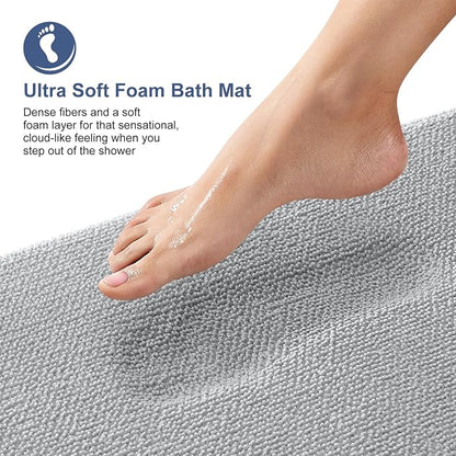 OLANLY Memory Foam Bathroom Runner Rugs 40x24, Absorbent Mat, Light Grey | Soft Quick Dry Bath Rugs, Non-Slip Carpet, Machine Washable Mat for Bathroom Floor, Tub and Shower, Home Decor Accessories