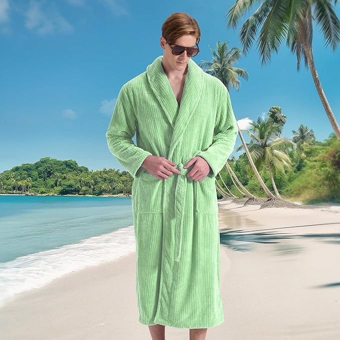Men's Shawl Collar Bathrobe, Soft Long Towel Robe for Men - Super Absorbent Quick Dry yet Warm