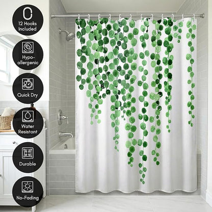 Americanflat 71x74 Botanical Shower Curtain - Water-Resistant Long Shower Curtain with Durable Metal Grommets and 12 Hooks - 100% Polyester - White and Green Bathroom Curtains
