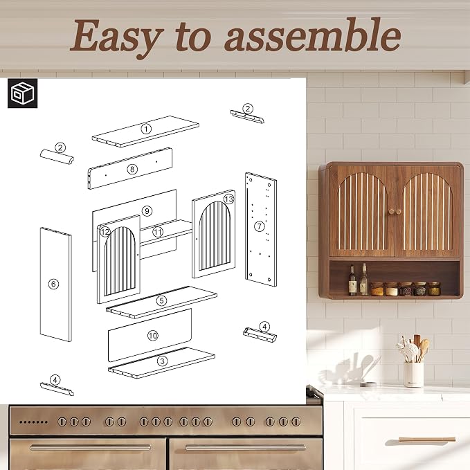 Wall Mounted Storage Cabinet Wood Medicine Cabinet, Over Toilet Organizers | Walnut Over Toilet Storage, Mid-Century Bathroom Wall Cabinet with Adjustable Shelf & Door for Bathroom Laundry Room Kitchen
