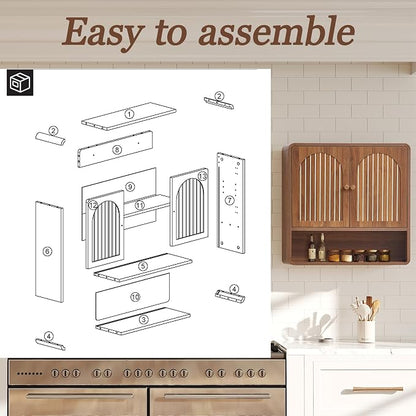 Wall Mounted Storage Cabinet Wood Medicine Cabinet, Over Toilet Organizers | Walnut Over Toilet Storage, Mid-Century Bathroom Wall Cabinet with Adjustable Shelf & Door for Bathroom Laundry Room Kitchen