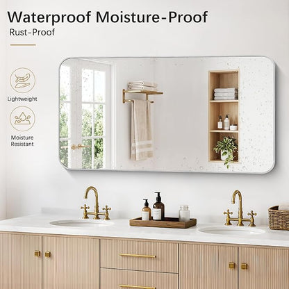 DESBING 55"x30" Bathroom Mirror for Over Sink, Silver Framed Wall Mirror | High-Definition Shatterproof Vanity Mirror with Rounded Corner for Bedroom Living Room Entryway Horizontally or Vertically
