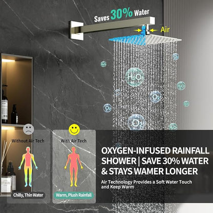 SR SUN RISE 8 Inch All Metal Square Shower System with Tub Spout, Tub Shower Faucet Set, High Pressure Rain Shower Head and Handheld Sprayer Shower Fixtues, Valve Included, Brushed Nickel