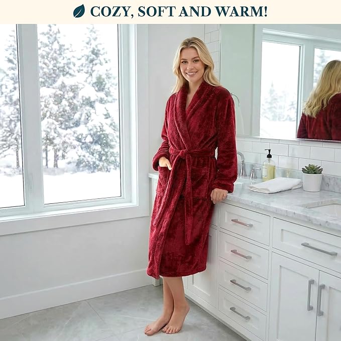 PAVILIA Premium Womens Plush Soft Robe Fluffy, Warm, Fleece Sherpa Shaggy Bathrobe