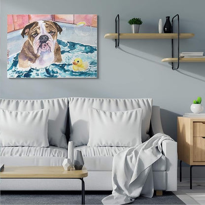 Stupell Industries 'English Bulldog In Bathtub Rubber Duck Bubbles', Canvas Art, 48 x 36 Inches, Easy to Hang and Sturdy, Made in USA, by George Dyachenko