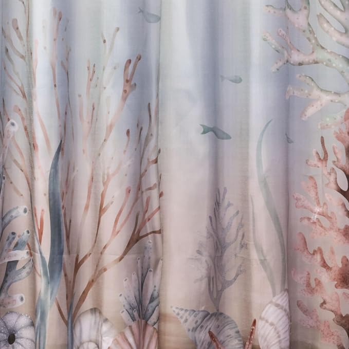 SKL Home Coastal Curacao Shower Curtain, Pastels | Machine washable fabric. Great for Airbnb, beach décor, and everyday bathrooms.