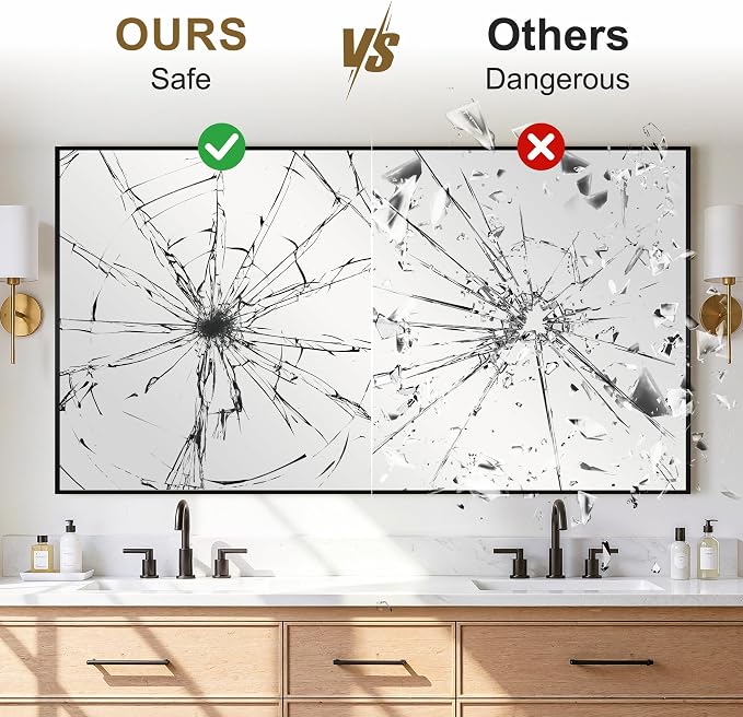 Bathroom Vanity Mirror for Over Sink, 55x30 Inch Matte Black Mirror | Shatterproof Tempered Glass, Anti-Rust Metal Frame, Rectangle Wall Mirrors for Bedroom, Living Room & Entryway