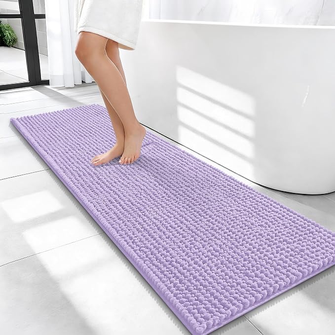 OLANLY Thick Chenille Bathroom Runner Rugs Mats 47x17, Lavender | Soft Absorbent Bath Rugs, Rubber Backing, Machine Wash Dry, Bath Mats for Bathroom, Tub and Shower, Home Decor Accessories