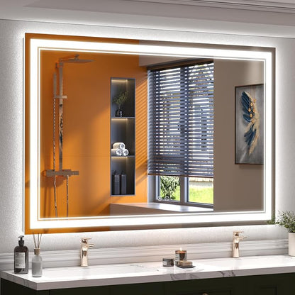 OKPAL 60x40 Lighted Bathroom Mirror, Anti-Fog LED Bathroom Mirror, Bathroom Mirror with Lights, Dimmable Lighted Vanity Mirror, Shatterproof, ETL Listed, Horizontal/Vertical