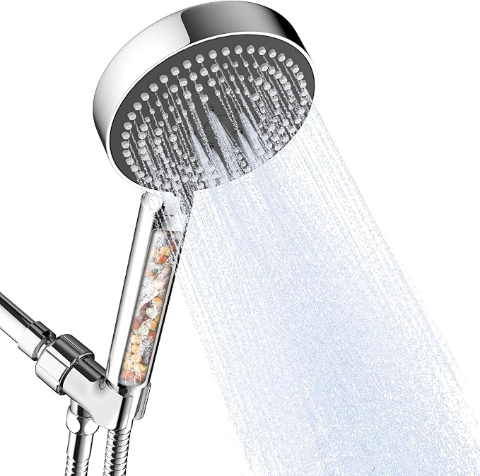 OFFO Filtered Shower Head with Handheld, 20 Stage Shower Head with Filters for Hard Water with 60" Stainless Steel Hose & Holder, 6 Modes High Pressure Shower Head to Remove Chlorine, Chrome