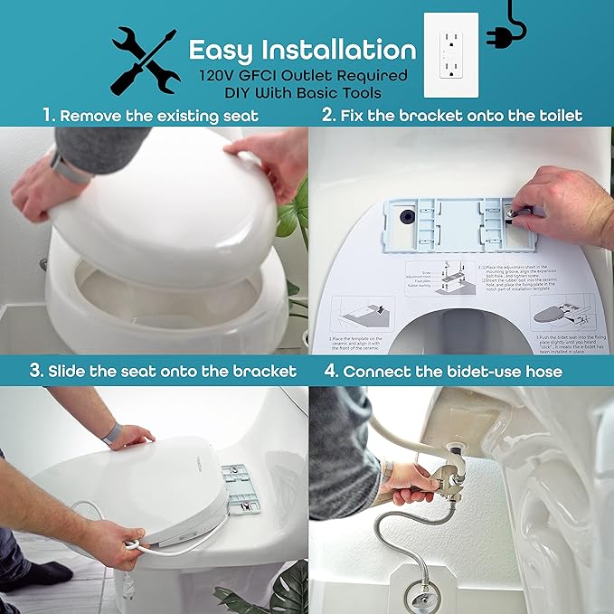 BidetMate 700 Series Electric Bidet Smart Toilet Seat with Side Knob Control, Instant Heated Water, Dryer and Seat, Bidet Attachment for Toilet Warm Water - Fits Elongated Toilets