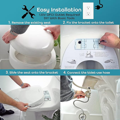 BidetMate 700 Series Electric Bidet Smart Toilet Seat with Side Knob Control, Instant Heated Water, Dryer and Seat, Bidet Attachment for Toilet Warm Water - Fits Elongated Toilets