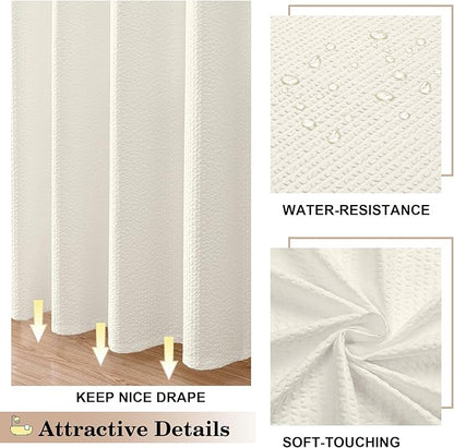 OVZME Berry Extra Long Cream Shower Curtain 96 Inch Long, 3D Embossed Texture Fabric Bathroom Shower Curtain, Large Hotel Bath Curtain with 12 Holes, Washable Cloth Shower Curtains, 72x96, Cream