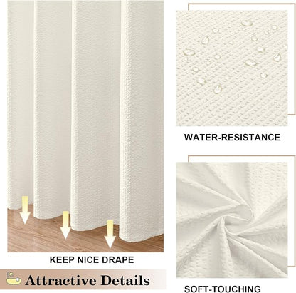 Berry Extra Long Cream Shower Curtain 96 Inch Long, 3D Embossed Texture Fabric Bathroom Shower Curtain, Large Hotel Bath Curtain with 12 Holes, Washable Cloth Shower Curtains, 72x96, Cream