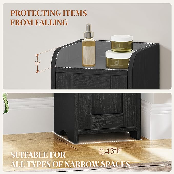 Slim Bathroom Storage Cabinet, Narrow Cabinet with 3 Doors, Small Bathroom Organizers and Storage, Laundry Room Organization for Small Space, Kitchen, Living Room, Black 022304X