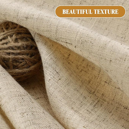 Linen Shower Curtain Flax Tan, Fabric Boho Farmhouse Shower Curtains for Bathroom Cotton Natural Cloth Liner Set 72" W x 72" L