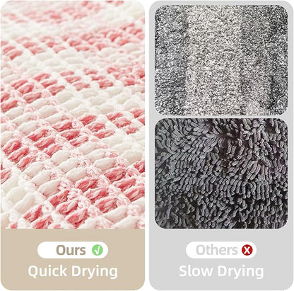 TYUU Waffle Runner Rug Bathroom, Long Cute Bath Mat, 72x24 Pink & White | Super Absorbent Quick Dry Bath Rug, Non-Slip Backing, Soft Waffle Washable Farmhouse Bathroom Mats, Tub, Shower & Home Decor