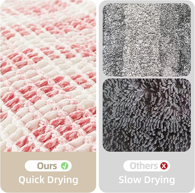 TYUU Waffle Runner Rug Bathroom, Long Cute Bath Mat, 60x24 Pink & White | Super Absorbent Quick Dry Bath Rug, Non-Slip Backing, Soft Waffle Washable Farmhouse Bathroom Mats, Tub, Shower & Home Decor