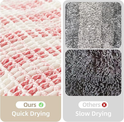 TYUU Waffle Runner Rug Bathroom, Long Cute Bath Mat, 60x24 Pink & White | Super Absorbent Quick Dry Bath Rug, Non-Slip Backing, Soft Waffle Washable Farmhouse Bathroom Mats, Tub, Shower & Home Decor
