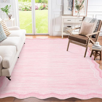 Garvee Scallop Area Rug 5x7 Washable Rugs for Bedroom Neutral Rug Pink | Rugs for Living Room, Non-Slip Soft Carpet for Bedroom, Scalloped Low-Pile Solid Rug Accent Rug for Dining Room Home Office