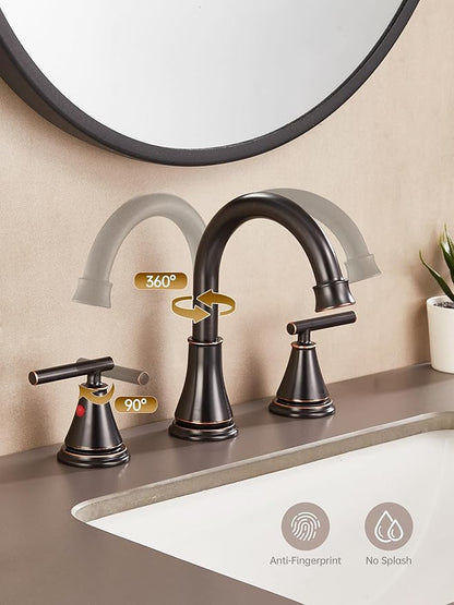 Fransiton Bathroom Sink Faucet 3 Hole,2-Pack Oil Rubbed Bronze Vanity Faucet for 6-16 Inch Widespread Lavatory Sink with Pop-Up Drain, 2 Handle