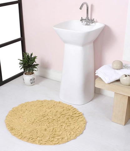 Home Weavers Bell Flower Collection 100% Cotton Tufted Bath Rugs, Extra Soft and Absorbent Bath Rugs, Non-Slip Bath Mats, Machine Washable, Bath Mats for Bathroom Floor and Tub, 22" Round, Yellow
