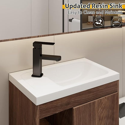 eclife 20" Floating Bathroom Vanity Sink Combo for Small Space, Wall-Mounted Guest Toilet Wash Basin Cabinet with Opening Shelf, Soft Closing Door, Walnut Veneered