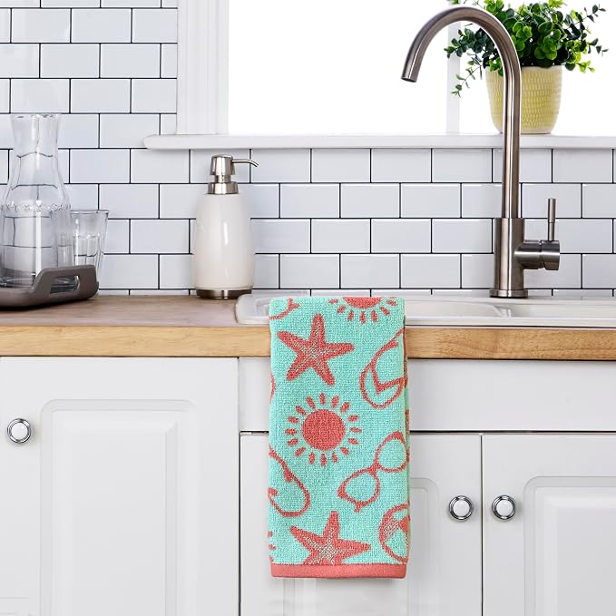 SKL Home Flip Flop Pop Hand Towel Set-2pc, 100% Cotton, Reversible, Multi | Soft & absorbent jacquard. For use in the bathroom, kitchen or bar. Great for summer, coastal & beach décor.