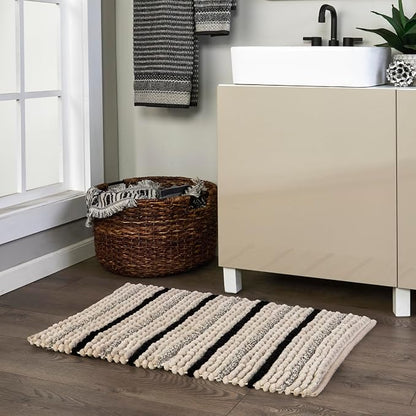 SKL Home Roseville Bath Rug, Plush Chenille, Anti-Slip, 20" x 30", Tan | 100% Cotton with Latex backing. Ultra-soft & absorbent. Modern stripe design works in the bathroom, kitchen or any space.