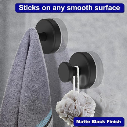 Suction Cup Hooks for Shower, Removable Towel Hooks for Bathroom Window Glass Door Wall, Bath Robe Looafh Hook for Hanging - 4 Pack, Black
