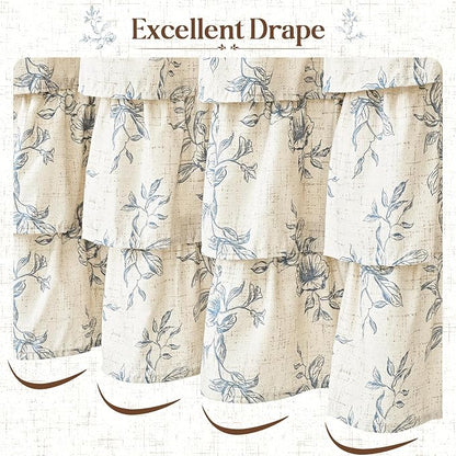 Yinhua Long Farmhouse Ruffle Shower Curtains with Blue Floral, 72" Wx78 L | French Country Vintage Rustic Washable Waterproof Shower Curtain for Bathroom Bathtub, 12 Metal Hooks