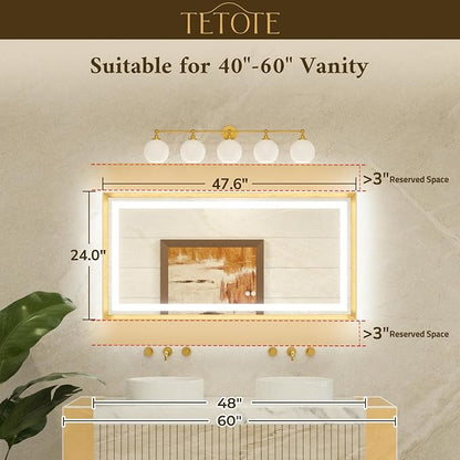 48 x 24 Bathroom LED Mirror Brushed Nickel Metal Frame Frontlit & Backlit Vanity Mirror Stepless Dimmable Anti-Fog 3 Colors White/Warm/Natural Light up Vanity Mirror Wall-Mounted