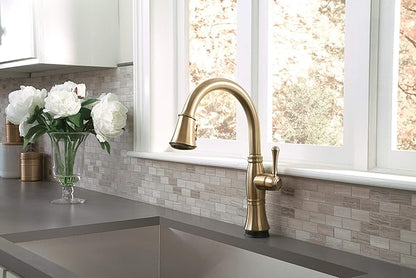 DELTA FAUCET Cassidy Pull Down Kitchen Faucet, Kitchen Faucets with Pull Down Sprayer, Kitchen Sink Faucet, Faucet for Kitchen Sink, Magnetic Docking, Lumicoat Polished Nickel 9197-PN-PR-DST