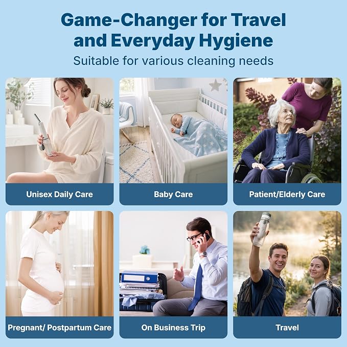 FBJ Portable Bidet,Rechargeable Bidet for Travel,Electric Peri Bottle High Pressure Handheld Sprayer with 3 Spray Modes,IPX7 Waterproof Travel Bidet for Women,Men,Postpartum,Personal Hygiene
