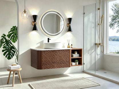 42 Inch Modern Bathroom Vanity with Ceramic Sink, Floating Bathroom Sink Cabinet with Sintered Stone Top&Solid Wood Hammered Frame, Single Bathroom Vanities w/Soft-Close Drawer&Side Open Cube
