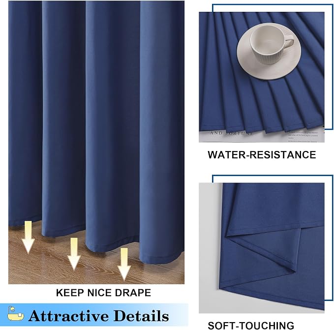 Zora 78 Inch Shower Curtain Set with 12 Plastic Hooks, Plain Fabric Shower Curtain for Bathroom - Long Shower Curtain, Water Resistance, Machine Washable Soft Cloth, 72WX78L, Dusty Blue