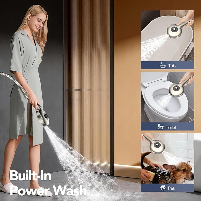 High Pressure Rain Showerhead Combo, Magnetic Shower Head Set with Detachable 8-Mode Handheld Shower Spray, Adjustable Angle Dual Showerhead with Built-in Magnetic Docking, Power Jets Brushed Nickel