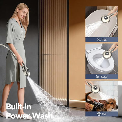 High Pressure Rain Showerhead Combo, Magnetic Shower Head Set with Detachable 8-Mode Handheld Shower Spray, Adjustable Angle Dual Showerhead with Built-in Magnetic Docking, Power Jets Brushed Nickel