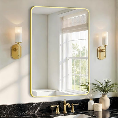 Vanity Bathroom Mirror, 30”x20” Gold Bathroom Mirror for Over Sink | HD Tempered Glass, Anti-Rust Frame, Vertical or Horizontal, Wall Mirrors for Bathroom Sink, Living Room, Entryway, Bedroom
