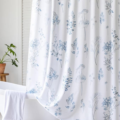 Light Blue Grey Small Stall Shower Curtain,Waterproof Fabirc Dusty Blue and White Grand Millenial Shower Curtains for Bathroom with Hooks 36x72